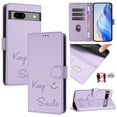 thumbnail image 1 of for Google Pixel 7 Case Wallet with RFID Blocking Card Holder, Shoulder Strap & Wrist Strap, Smile Pattern PU Leather Magnetic Clasp Flip Purse Case for Google Pixel 7, Purple, 1 of 14