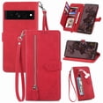 thumbnail image 1 of for Google Pixel 7 Case for Women,Cute Wallet Case with Zipper Pocket Purse Flower Embossed PU Leather Card Slots Wrist Strap Flip Folio Protective Phone Cover for Google Pixel 7, Red, 1 of 9
