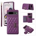 thumbnail image 1 of for Google Pixel 7 Detachable Shoulder Strap Wallet Case, with Card Slots & 360-degree Rotation Stand Ring Flip Premium PU Leather Protective Cover Lanyard for Women Girls, Deeppurple, 1 of 9