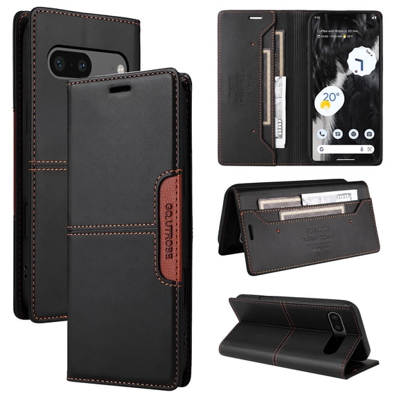 For Google Pixel 7 Flip Wallet Case,[RFID Blocking]PU Leather Magnetic Folio Cover,With Card Slots,Flip Folding Kickstand,Shockproof TPU Anti-fall Rugged Phone Case Cover,Black