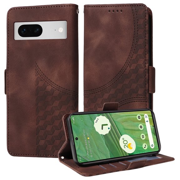 for Google Pixel 7 Pattern Wallet Case, Magnetic Closure PU Leather Wallet Flip Case with Card Holder Kickstand Purse Phone Cover with Wrist Strap for Google Pixel 7, Coffee