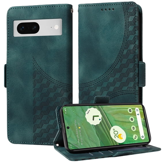 for Google Pixel 7 Pattern Wallet Case, Magnetic Closure PU Leather Wallet Flip Case with Card Holder Kickstand Purse Phone Cover with Wrist Strap for Google Pixel 7, Green