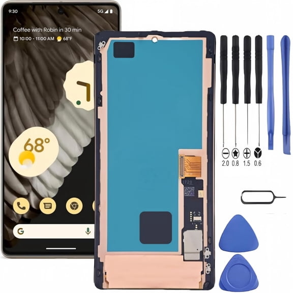 Google Pixel 7 Pro 5G AMOLED Screen Replacement with Frame, 6.7 Inch QHD+ Touch Digitizer, Complete Disassembly Repair Tool Kit for GP4BC GE2AE