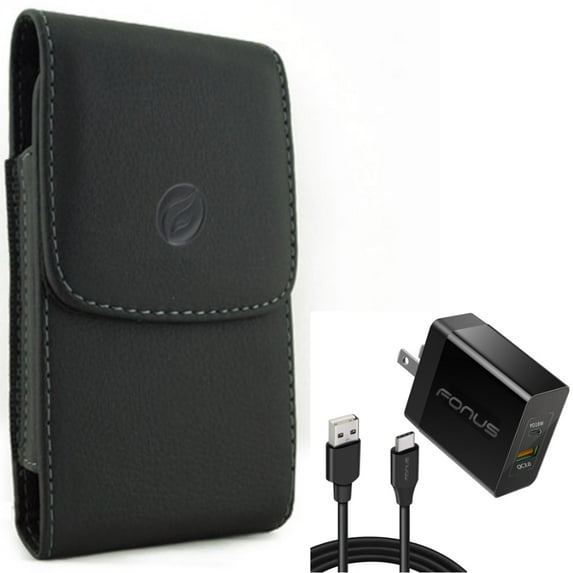 For Google Pixel 7 Pro/6/Pro - 36W PD Home Charger w Case Belt Clip, Fast Type-C 6ft Long Cable USB-C, Leather Holster Cover for Google Pixel 7 Pro/6/Pro Phones