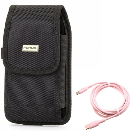 For Google Pixel 7/Pro/6a/6/Pro - Case Belt Clip w Pink 10ft Long Cable, Swivel Holster Rugged, USB-C to Type-C PD Fast Charger Cord for Google Pixel 7/Pro/6a/6/Pro Phones