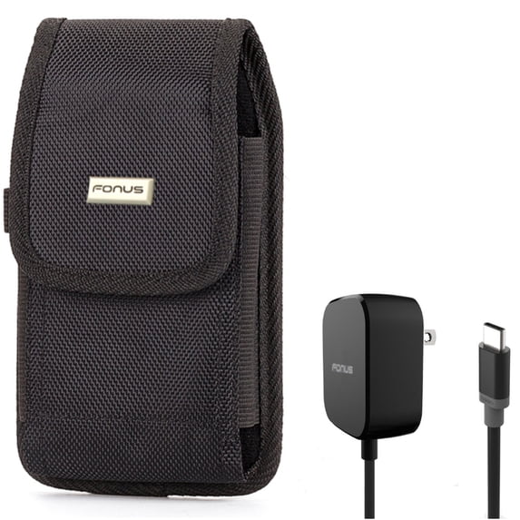For Google Pixel 7/Pro/6a/6/Pro - Fast Home Charger w Case Belt Clip, 15W 5ft Long Type-C, Rugged Holster Canvas for Google Pixel 7/Pro/6a/6/Pro Phones
