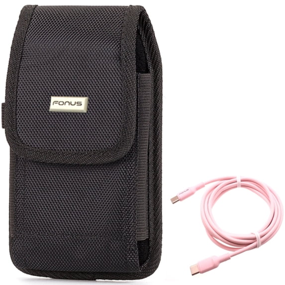 For Google Pixel 7/Pro/6a/6/Pro - Pink 10ft Long Cable w Case Belt Clip, USB-C to Type-C PD Fast Charger Cord, Rugged Holster Canvas for Google Pixel 7/Pro/6a/6/Pro Phones