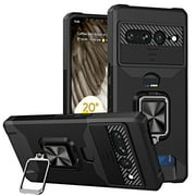 Google Pixel 7 Pro Case with Camera Cover, Dteck Heavy Duty Protective Pixel 7 Pro Case with Card Holder Magnetic Kickstand Case for Google Pixel 7 Pro, Black