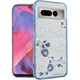 thumbnail image 1 of for Google Pixel 7 Pro Case Clear Glitter Sparkle Aesthetic Google Pixel 7 Pro Phone Case Silicone TPU Soft Flower Transparent Shockproof Cover Pruple Thin (Silver-Blue), 1 of 14