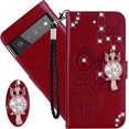 thumbnail image 1 of for Google Pixel 7 Pro Case with Credit Card Holder, Glitter Bling Diamond PU Leather Wallet Phone Case Flip Folio Book Cover for Google Pixel 7 Pro Owl Red, 1 of 8
