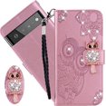 thumbnail image 1 of for Google Pixel 7 Pro Case with Credit Card Holder, Glitter Bling Diamond PU Leather Wallet Phone Case Flip Folio Book Cover for Google Pixel 7 Pro Owl Rose Gold, 1 of 16