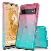 Google Pixel 7 Pro Case, Rosebono Hybrid Glitter Sparkle Transparent Colorful Gradient TPU Skin Cover Case For Google Pixel 7 Pro Blue/Pink