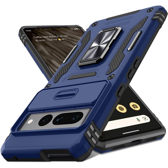 for Google Pixel 7 Pro Case with Slide Camera Cover,[Full Camera Protection] [Magnetic Rotated Kickstand] Military Grade Shockproof Heavy Duty Protective Cover-Navy Blue
