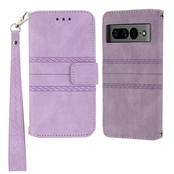 For Google Pixel 7 Pro Flip Case, Premium PU Leather Folio Flip with Design Card Slots Wrist Strap Shockproof Kickstand Magnetic Protective Girls Cover For Google Pixel 7 Pro, Lightpurple