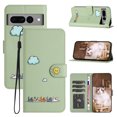 thumbnail image 1 of for Google Pixel 7 Pro Lovely Cartoon Pattern Wallet Flip PU Leather Case, with Wrist Strap / Credit Card Slots / Photo Slot / Cash Pocket Kickstand Cute Phone Cover for Google Pixel 7 Pro, Green, 1 of 8