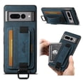 thumbnail image 1 of for Google Pixel 7 Pro Wallet Case with Kickstand, Premium PU Leather Wrist Strap Hand Holder Cover with Card Slot Finger Ring Shockproof Case for Google Pixel 7 Pro, Blue, 1 of 6