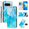 thumbnail image 1 of for Google Pixel 7 Wallet Case with Card Holder,Women Men RFID Blocking PU Leather Flip Cover Wrist Strap Magnetic Closure Credit Card Slots Marble Patterned Book Style Phone Case,Blue, 1 of 10