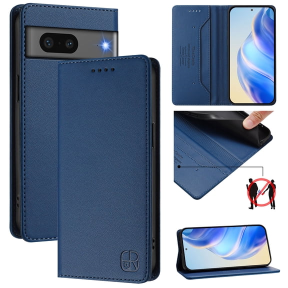 for Google Pixel 7 Wallet Case PU Leather Folio Flip Cover with RFID Blocking Credit Card Holder, Kickstand Protective Shockproof Cover for Google Pixel 7 Purse Case, Darkblue