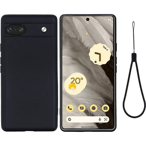 for Google Pixel 7A 2023 Case,Slim Liquid Silicone Rubber Shockproof Phone Cover with Wrist Strap Soft Anti-Scratch Microfiber Lining Protection Case for Google Pixel 7A 2022 (Black)