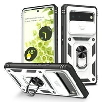 for Google Pixel 7A 3-in-1 Phone Case with Slide Camera Cover, Build in 360° Rotating Ring Kickstand, Military Grade Protective Shockproof Heavy Duty Anti-fall Phone Case for Google Pixel 7A,A