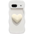 thumbnail image 1 of for Google Pixel 7A Case 6.1" 3D Kawaii Love Heart Cute Curly Wavy Clear Transparent Cream Color Non-Slip Soft Silicone Bumper Shockproof Protective Pixel 7A Phone Case for Women (White), 1 of 6