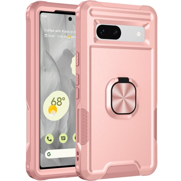 Google Pixel 7A Case with Magnetic Ring Holder, Heavy Duty Hybrid Shockproof Rugged Phone Case for Google Pixel 7A,Rosegold