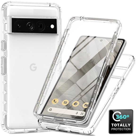 for Google Pixel 7A Gradient Clear Case with Built-in Screen Protector, Crystal Clear Not Yellowing Case Military Grade Full Body Shockproof Phone Cover for Google Pixel 7A, Clear