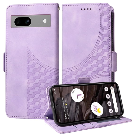 for Google Pixel 7A Pattern Wallet Case, Magnetic Closure PU Leather Wallet Flip Case with Card Holder Kickstand Purse Phone Cover with Wrist Strap for Google Pixel 7A, Purple