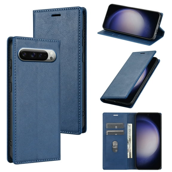 for Google Pixel 7A Wallet Case with Credit Card Holder & Cash Pocket, Luxury PU Leather RFID Blocking Folio Flip Kickstand Magnetic Clasp Protective Phone case for Women Men,Blue