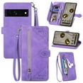 thumbnail image 1 of for Google Pixel 7A Wallet Case, [Flower Embossed] Premium PU Leather Wallet Flip Protective Phone Case Cover with Card Slots and Stand with Wrist Strap for Google Pixel 7A, Purple, 1 of 9