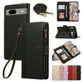 thumbnail image 1 of for Google Pixel 7A Wallet case with Card Holder for Women Men,Phone case RFID Blocking PU Leather Flip Cover with Strap Zipper Credit Card Slots,Kickstand,With Wrist Strap,Black, 1 of 8