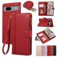 thumbnail image 1 of for Google Pixel 7A Wallet case with Card Holder for Women Men,Phone case RFID Blocking PU Leather Flip Cover with Strap Zipper Credit Card Slots,Kickstand,With Wrist Strap,Red, 1 of 8