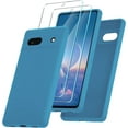 thumbnail image 1 of for Google Pixel 7a Case, Silicone Phone Case with 2 Screen Protector, Soft Anti-Scratch Microfiber Lining, Full Body Shockproof Slim Cover Support Wireless Charging, Blue, 1 of 8