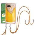 thumbnail image 1 of for Google Pixel 7a Crossbody Strap Phone Case, Anti-Fall Pattern Clear Design Transparent Soft & Flexible TPU Drop and Shockproof Protective Cover with Adjustable Nylon Neck Strap, Draft Beer, 1 of 7