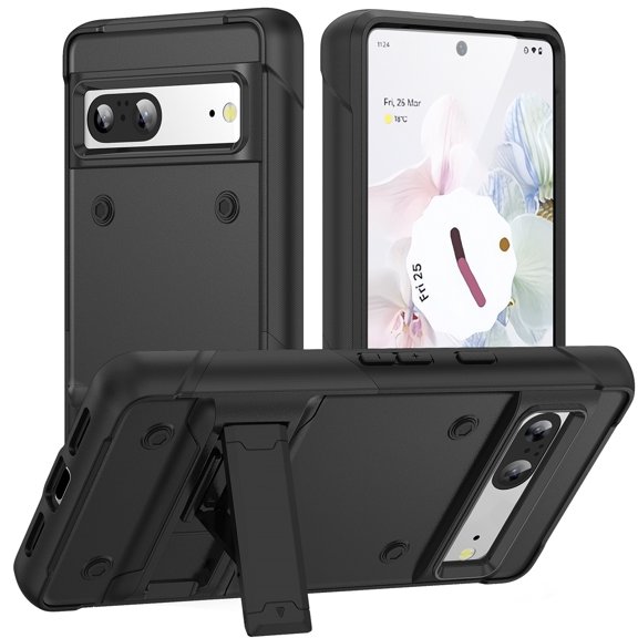 for Google Pixel 7a Phone Case, Military Grade Drop Protection Shockproof Anti-Scratch Kickstand Heavy Duty Rugged Hybrid Protective Case Cover for Google Pixel 7a 5G 2023 6.1 inch, Black