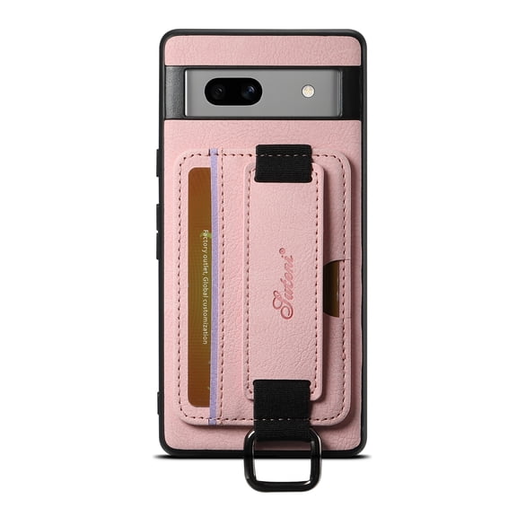 for Google Pixel 7a Wallet Case, Classic Finger Ring with Card Holder Lychee Texture PU Leather Back Cover with Wristband Kickstand Shockproof Drop Protective for Google Pixel 7a, Pink