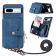 thumbnail image 1 of for Google Pixel 7a Wallet Case, PU Leather Case with Back Card Holder Kickstand, Magnetic Button Flip Folio Shockproof Zipper Crossbody Strap Purse Phone Case for Google Pixel 7a, Blue, 1 of 12