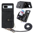 thumbnail image 1 of for Google Pixel 7a Wallet Case, PU Leather Case with Back Card Holder Kickstand, Magnetic Button Flip Folio Shockproof Zipper Crossbody Strap Purse Phone Case for Google Pixel 7a, Black, 1 of 10