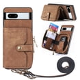 thumbnail image 1 of for Google Pixel 7a Wallet Case, PU Leather Case with Back Card Holder Kickstand, Magnetic Button Flip Folio Shockproof Zipper Crossbody Strap Purse Phone Case for Google Pixel 7a, Brown, 1 of 12