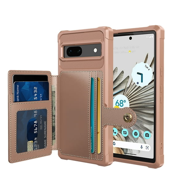 Google Pixel 7a Wallet Case, RFID Blocking Card Holder Slot Kickstand Magnetic Button Closure Women Men Heavy Duty Shockproof Rugged Back Cover  Google Pixel 7a 5G 6.1" 2023, Rosegold