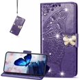 thumbnail image 1 of for Google Pixel 7a Wallet Case for Women Girls, Shiny Butterfly Flower PU Leather Cover with Card Slot Holder Flip Phone Case for Google Pixel 7a Rhinestone Deep Purple, 1 of 8