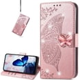 thumbnail image 1 of for Google Pixel 7a Wallet Case for Women Girls, Shiny Butterfly Flower PU Leather Cover with Card Slot Holder Flip Phone Case for Google Pixel 7a Rhinestone Rose Gold, 1 of 17