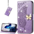 thumbnail image 1 of for Google Pixel 7a Wallet Case for Women Girls, Shiny Butterfly Flower PU Leather Cover with Card Slot Holder Flip Phone Case for Google Pixel 7a Rhinestone Purple, 1 of 17