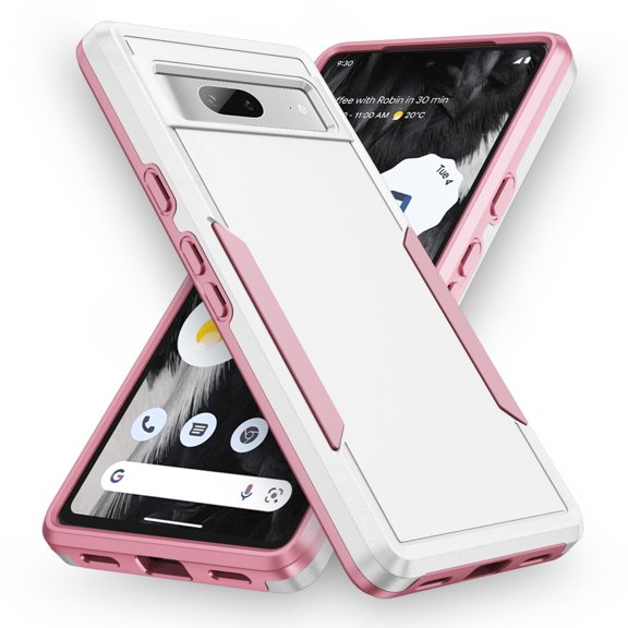 for Google Pixel 8 2023 Dual-layer Protectivr Heavy Duty Case,TPU Bumper Rugged Shockproof Anti-Scratch Lightweight Military Grade Hard Phone Case Cover,White+Pink