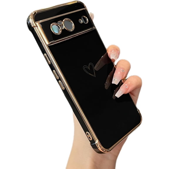 IUNJUA Rugged Design Love Heart Soft Shell Cell Phone Case for Google Pixel 8, Black
