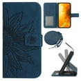 thumbnail image 1 of for Google Pixel 8 Case with Adjustable Crossbody Strap, Wallet Case Flip Case PU Leather Embossed Flowers Folio Magnetic Kickstand Cover Card Slots for Google Pixel 8, Inkblue, 1 of 10