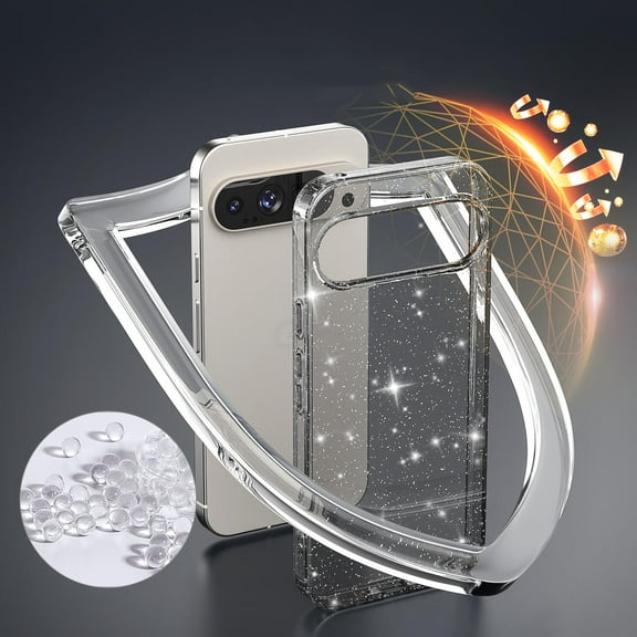 for Google Pixel 8 Case Bling Sparkle Clear Military Grade Drop Protection Anti Yellowing Glitter Cell Phone Cover - Rugged Shockproof Protective Transparent Cases for Women Girls,Black