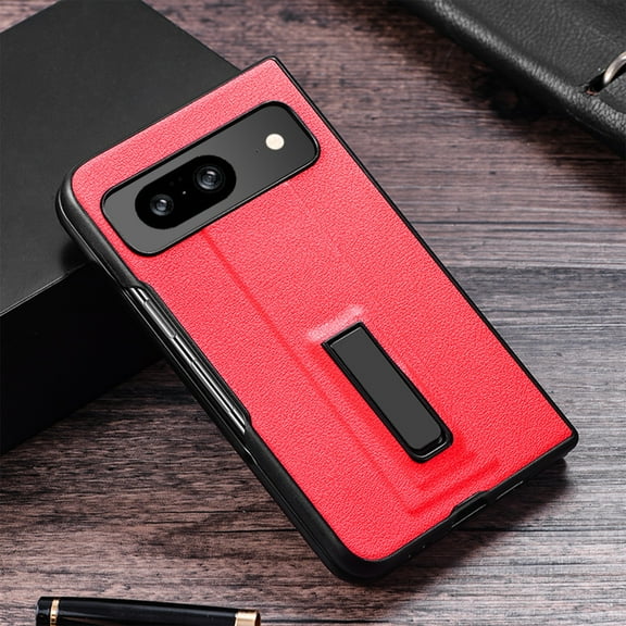 for Google Pixel 8 Case Built-in Hidden Kickstand, Premium Retro PU Leather Slim Thin Google Pixel 8 Phone Case, Rugged Hard PC Shockproof Protective Case for Google Pixel 8, Red