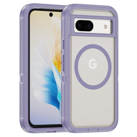 for Google Pixel 8 Case,[Built-in Invisible Kickstand],Compatible with MagSafe,Military-Grade Drop Protection Double Layer Shockproof Slim Translucent Matte Phone Case,Lightpurple+Clear