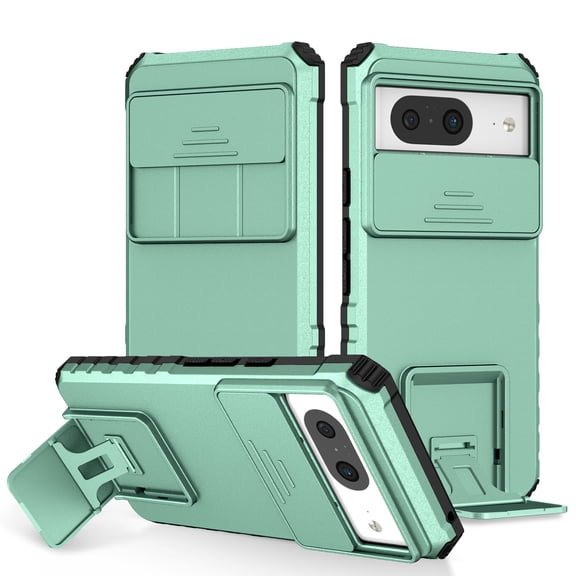 for Google Pixel 8 Case with Camera Lens Slide Protection, Armour Silicone TPU Bumper Tough PC Cover Kickstand, Military Shockproof Absorption Case for Google Pixel 8,
Lightblue